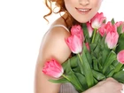 Kobieta, Uśmiech, Tulipany