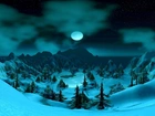 Zima, Drzewa, Góry, Księżyc, Noc
