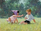 Łąka, Dzieci, Chłopiec, Dziewczynka, Arthur Saron Sarnoff
