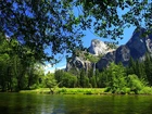 Góry, Las, Rzeka, Park Narodowy Yosemite, Kalifornia