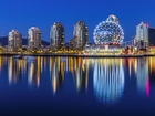 Rzeka, Miasto, Wieżowce, Noc Vancouver