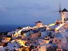 Wiatraki, Domy, Noc, Santorini, Grecja