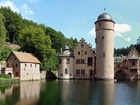 Bawaria, Mespelbrunn, Rzeka, Elsava, Zamek