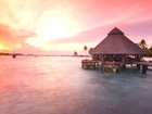 Domek, Morze, Zachód Słońca, Malediwy