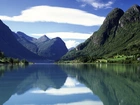Jezioro, Oldenvatnet, Góry, Las