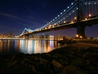 Most, Noc, Manhattan Bridge, Nowy York
