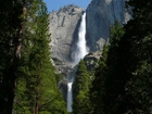 Wodospad, Skały, Drzewa, Yosemite, Kalifornia