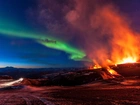 Islandia, Góry, Erupcja, Wulkanu, Zorza, Polarna