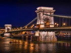 Dunaj, Most, Łańcuchowy, Noc, Budapeszt, Węgry