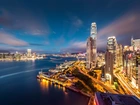 Hong Kong, Drapacze, Chmur, Wieczór