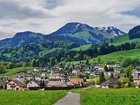Góry, Droga, Miasteczko, Gruyere, Szwajcaria