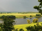 Rzeka, Łąki, Drzewa, Panorama