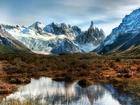 Góry, Woda, Trawy, Patagonia, Argentyna
