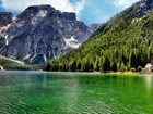 Góry, Lasy, Jezioro, Kościółek, Lago di Carezza, Włochy