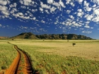 Góry, Chmurki, Trawa, Droga, Namibia
