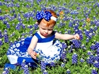 Mała, Dziewczynka, Kwiaty, Sukienka, Niebieska