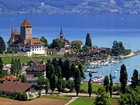 Zamek, Spiez, Jezioro, Thun, Szwajcaria