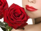 Kobieta, Usta, Czerwone, Róże