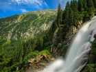 Wodospad, Lasy, Góry, Alpy, Austria