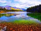 Jezioro, Lasy, Góry, Banff, Alberta
