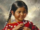 Obraz, Dziewczynka, Indianka, Muszelki, Koraliki, Alfredo Rodriguez