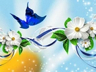 Grafika, Kwiatki, Niebieski, Motyl