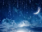 Grafika, Noc, Chmury, Księżyc, Gwiazdy