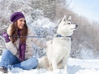 Siberian Husky, Brunetka, Zima, Śnieg