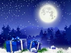 Zima, Księżyc, Prezenty, Święta