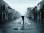 Obraz, Ulica, Mężczyzna, Deszcz, Parasol