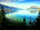 Jezioro, Góry, Drzewa, Nowa Zelandia