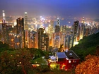Hong Kong, Drapacze, Chmur, Oświetlone, Miasto