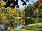 Rzeka, Park, Kolorowe, Drzewa, Liście, Jesień