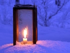 Śnieg, Lampion, Świeca, Ogień
