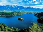 Jezioro, Bled, Wysepka, Góry, Słowenia