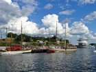 Oslo, Port, Obłoki, Morze, Wybrzeże, Domy, Żaglówki, Jacht, Statek