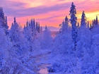 Zima, Rzeka, Niebo, Drzewa, Śnieg