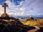Krzyż, Latarnia Morska, Morze, Wyspa, Llanddwyn Anglesey, Walia