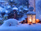 Lampion, Szyszki, Śnieg, Dekoracja, Świąteczna