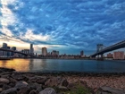 Świt, Chmury, Rzeka, Mosty, Panorama, Nowego, Yorku