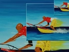 Windsurfing,deska, żagiel , morze,żółte spodenki