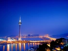 Wieża, Most, Morze, Makao, Panorama, Noc, Chiny