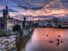 Czechy, Praga, Miasto, Most, Rzeka, Kajaki, Ludzie
