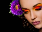 Kobieta, Makijaż, Purpurowy, Kwiat, kolorowe, Powieki