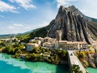 Sisteron, Francja, Góra, Domy, Most, Rzeka