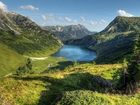 Góry, Jezioro, Łąka, Alpy, Austria