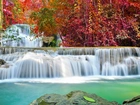 Wodospad, Skały, Drzewa, Kolorowe, Liście, Jesień