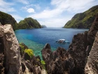 Łódka, Morze, Góry, Skały, El Nido, Palawan, Filipiny