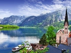 Jezioro, Góry, Kościółek, Statki, Wycieczkowe, Austria