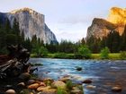 Góry, Las, Rzeka, Kamienie, El Capitan, Yosemite, Kalifornia